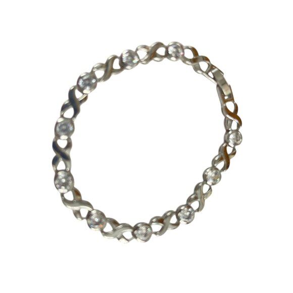 Elegant Silver & Crystal Infinity Rhinestone Bracelet With Secure Clasp - Picture 6 of 7